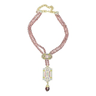 Heidi Daus Art Deco Lavender Swarovski Crystal Signed Necklace New W/ Box Retired For Sale