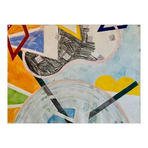 Sandy Kinnee, Abstract Modernist Colorful Mixed Media Painting Handmade Paper, c.1980's
