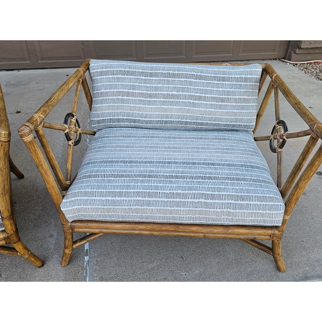 White Pair of McGuire Target Back Lounge Chairs With 3 McGuire Footstools For Sale - Image 8 of 18
