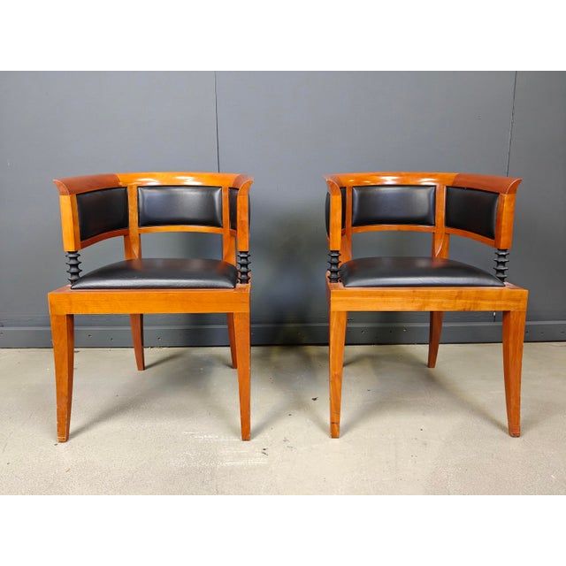 Cherry Wood Armchairs by Leon Krier Model Sella Media by Giorgetti, 1991, Set of 2 For Sale - Image 11 of 16