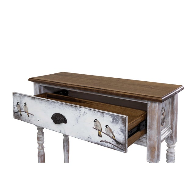 Hand-Painted Whitewashed Solid Wood Console Table - Cottage Entryway Decor For Sale - Image 9 of 13