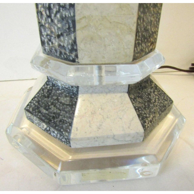 Plastic Vintage Octagon Lucite and Marbled Look Table Lamp Attributed to Maitland-Smith For Sale - Image 7 of 11