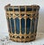 Ink Blue Vintage Coastal Glazed Ceramic Pot With Rattan Detail For Sale - Image 8 of 8