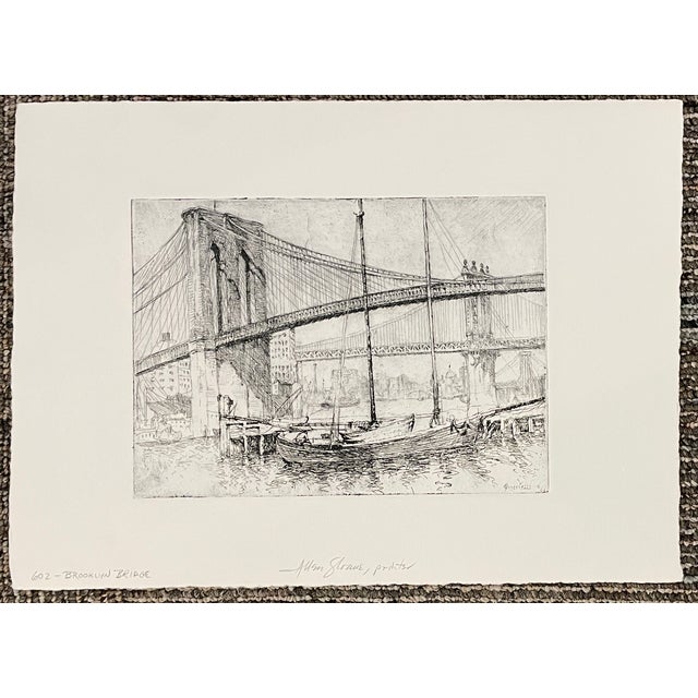 William Meyerowitz (1893-1981) "Brooklyn Bridge" etching on paper. Signed and dated in the plate, printed by Allen Sloane...