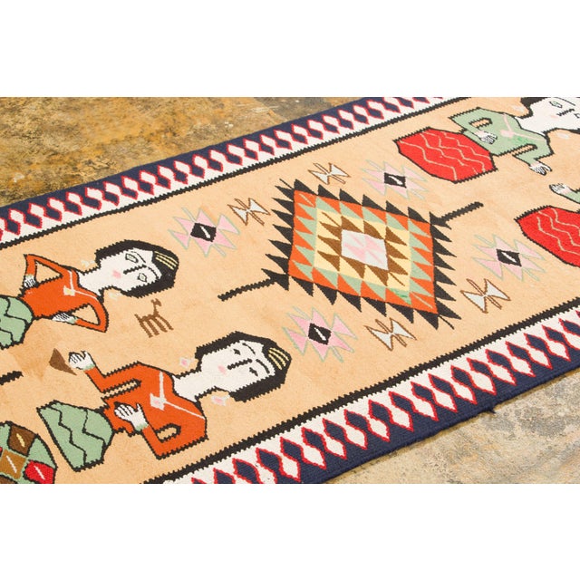 1950s Vintage Turkish Pictorial Geometric Runner Beige & Red by Rug & Kilim, 1950–1959 For Sale - Image 5 of 9