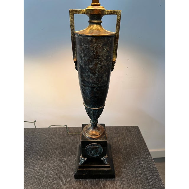 2000 - 2009 Pair of Green Bronze Urn Lamps With Patinated Finish. For Sale - Image 5 of 12