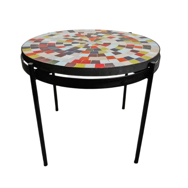 Black Outdoor Multi Color Mosaic Side Table For Sale - Image 8 of 8