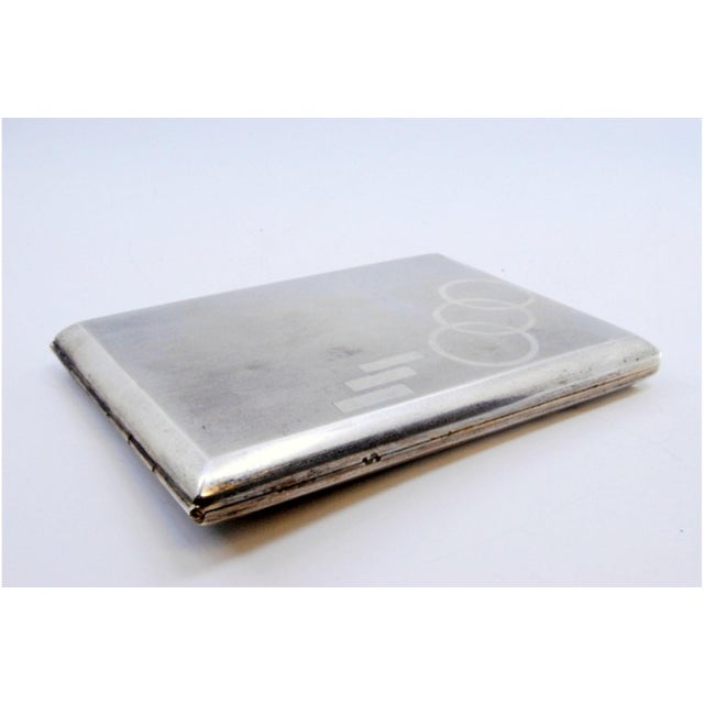 Matte Silver Cigarette Case with Geometric Figures and Gilt Interior For Sale - Image 6 of 10
