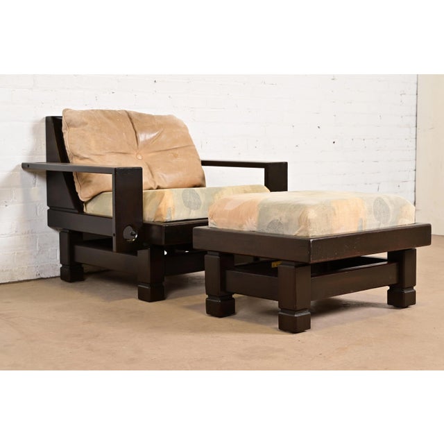 A rare and exceptional Mid-Century Modern Brutalist geometric lounge chair with ottoman By Klaus Rausch for Rausch...