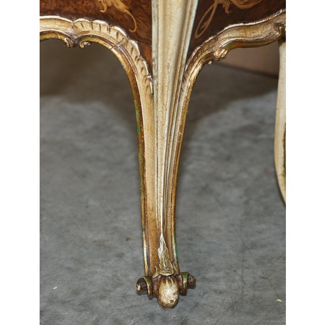 Wood French Marquetry Inlaid Walnut & Marble Bedside Tables with Drawers, Set of 2 For Sale - Image 7 of 18