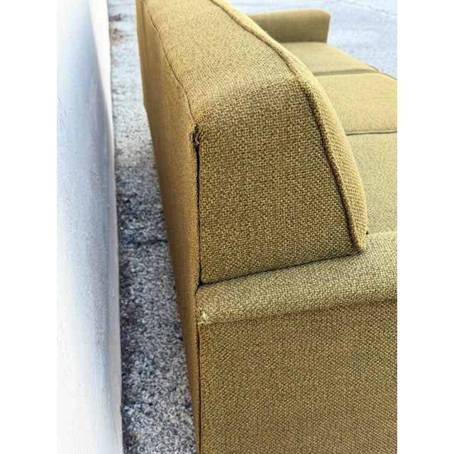 Vintage Mid Century Modern Greenish Brown Tufted 82" Sofa Couch W/ Walnut Legs For Sale - Image 13 of 18