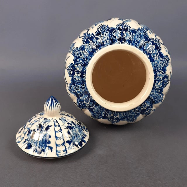 Blue Vintage Potiche Ribbed Ceramic Flower Vase from Nove Italie, 1960s For Sale - Image 8 of 13