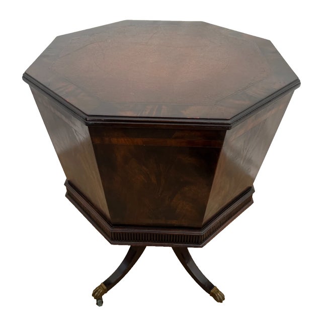 Antique Victorian Table Three Drawers Banded Mahogany Octagon Casters For Sale In Palm Springs - Image 6 of 12