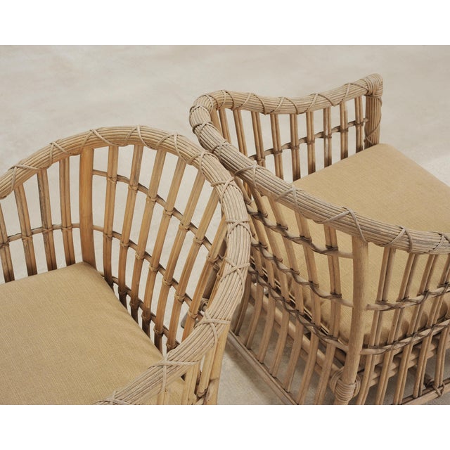 Set of Six Rattan Lounge Chairs & Two Ottomans by Danny Ho Fong For Sale - Image 11 of 18