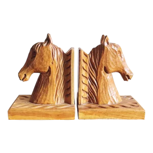 Vintage Hand-Carved Wooden Horse Bookends