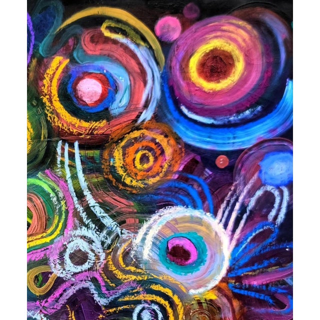Abstract "Fireflies and Fireworks", Acrylic and Oil Pastel Painting by Ara Deinde For Sale - Image 3 of 5