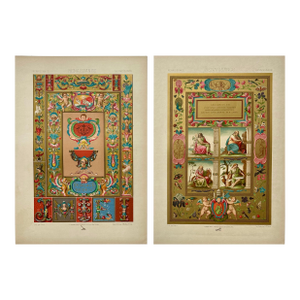 Renaissance Illuminated Chromolithograph Prints, — Set of 2, 1870