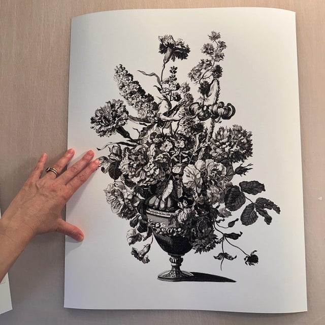 Farmhouse Reproduction French Modern Floral in Black and White Print For Sale - Image 3 of 5