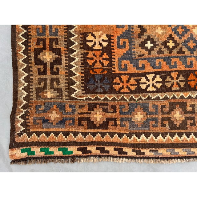 Antique Afghan Hand-Woven Ghelmori Kilim Rug | Flatweave Wool Tribal Geometric Rug For Sale - Image 10 of 11