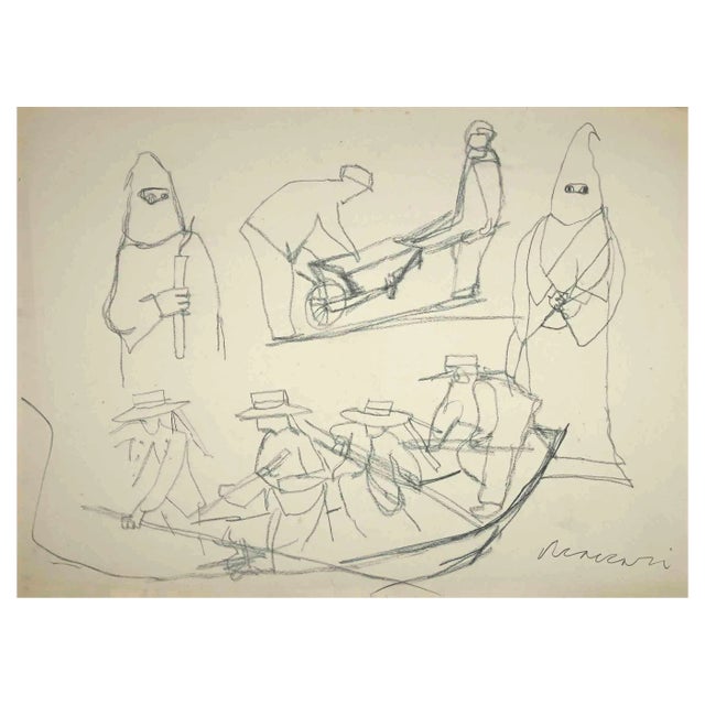 Mino Maccari, The Escaping, Original Drawing, Mid -20th-Century For Sale