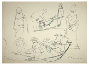 Mino Maccari, The Escaping, Original Drawing, Mid -20th-Century