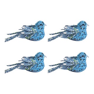 Beaded Blue Dove Christmas Ornaments - Set of 4 For Sale