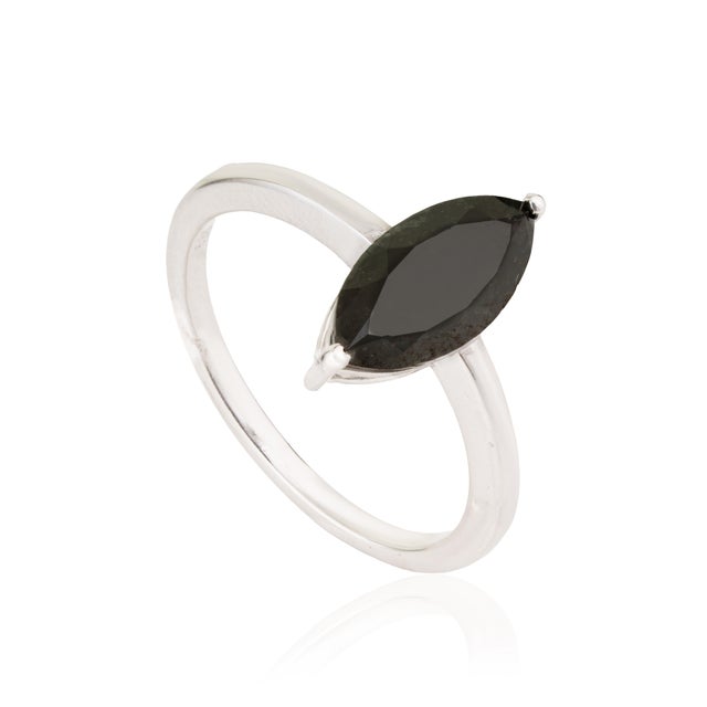 1.96ct Marquise Cut Black Diamond Solitaire Ring Size 4 in 14k White Gold For Sale - Image 4 of 15