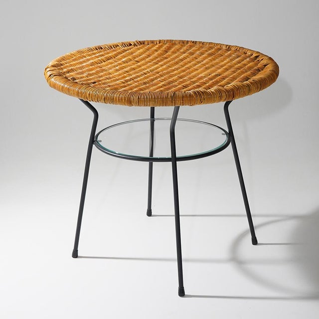 Coffee Table with Round Rattan Top, 1950s For Sale - Image 9 of 13
