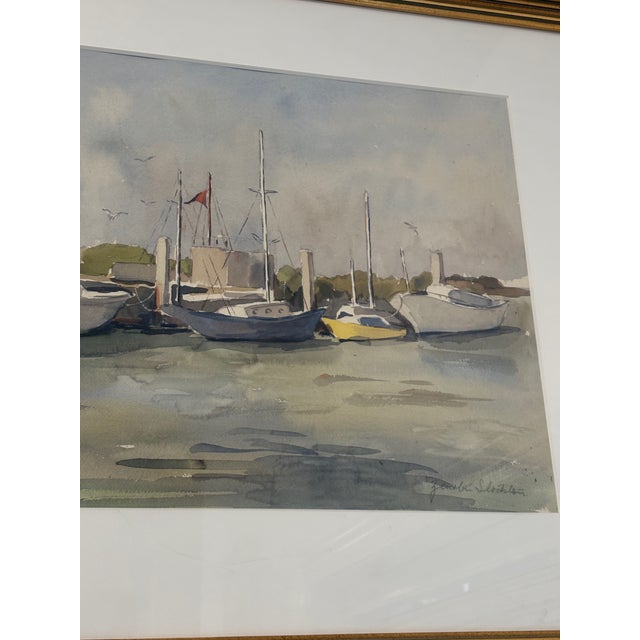 Original watercolor painting of a harbor scene of boats also in Charleston, South Carolina in a soft color palette by the...