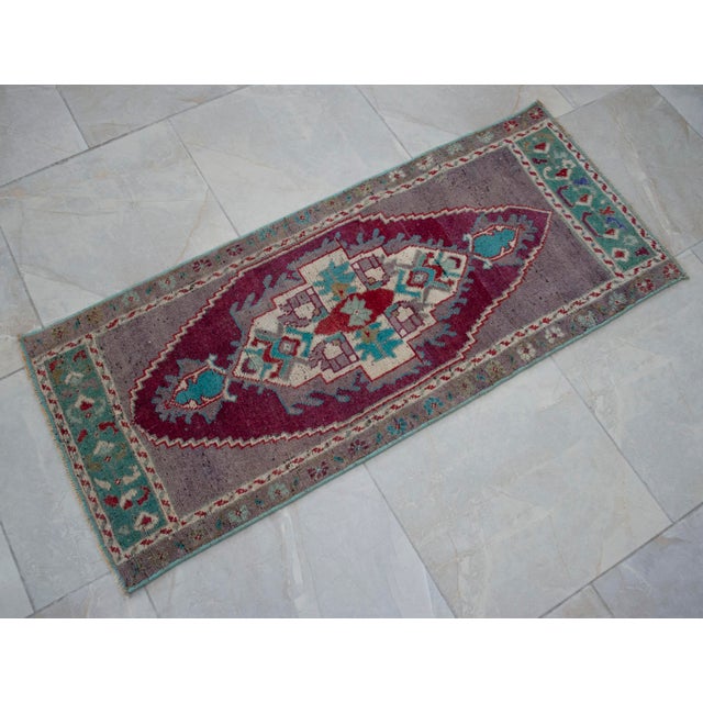 Turkish 1970s Vintage Hand Knotted Small Rug For Sale - Image 3 of 7