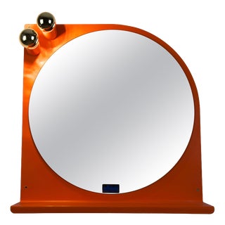 Round Orange Illuminated Wall Mirror, Germany, 1970s For Sale