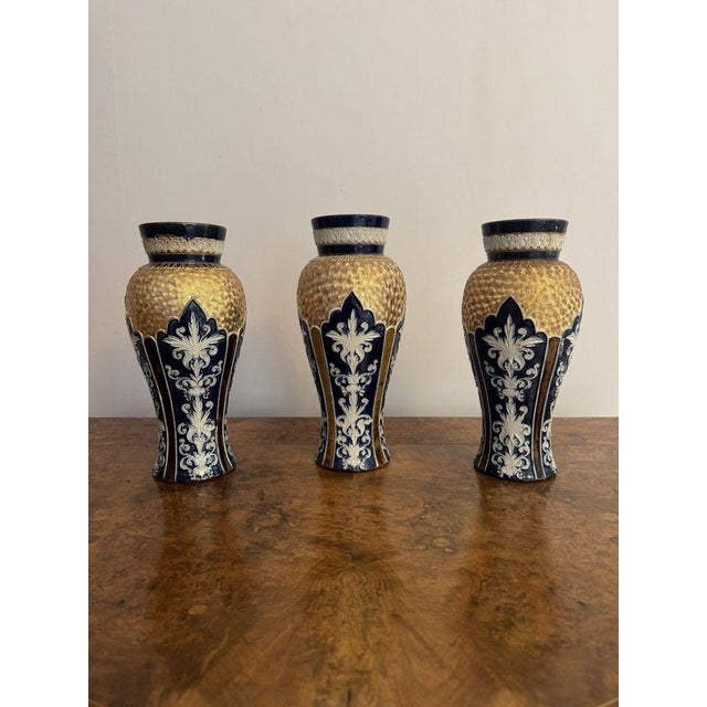 Ceramic Garniture of Antique Vases from Royal Doulton, 1900, Set of 3 For Sale - Image 7 of 7
