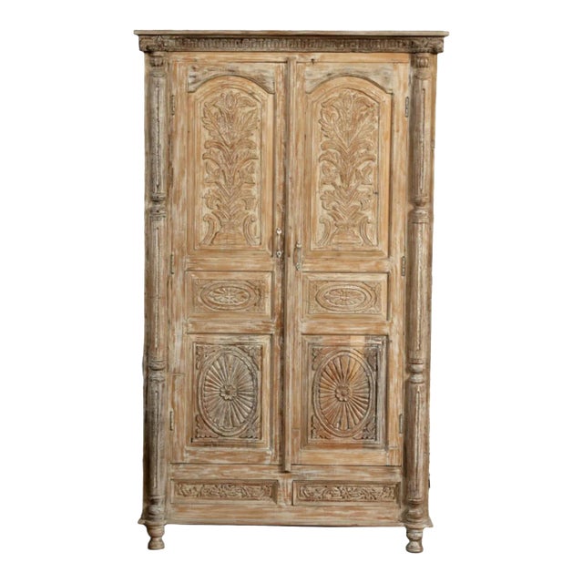 1920s Mid Century Wardrobe Armoire Vintage Colonial Style Carved Tall