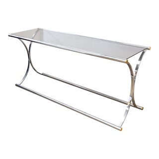 Maison Jansen Style Chrome Smoked Glass Console Sofa Table For Sale