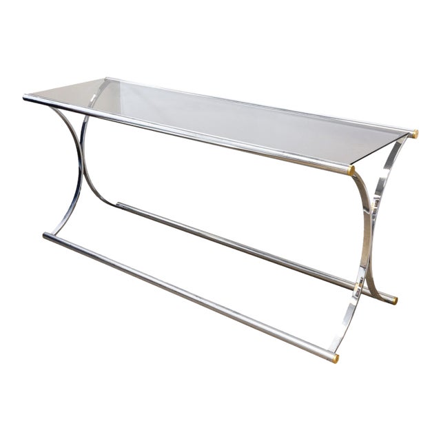 Maison Jansen Style Chrome Smoked Glass Console Sofa Table For Sale