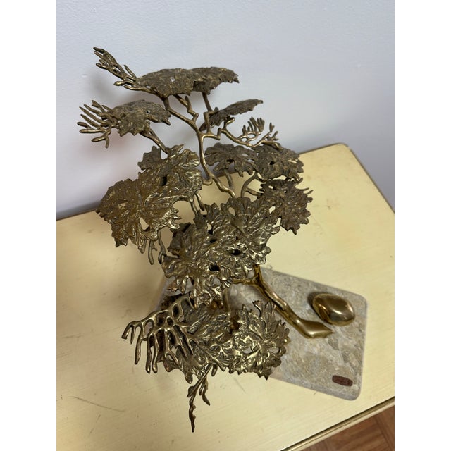 Bijan Vintage Signed Bijan Brass Bonsai Tree Sculpture, Deer Family, Marble Base For Sale - Image 4 of 11