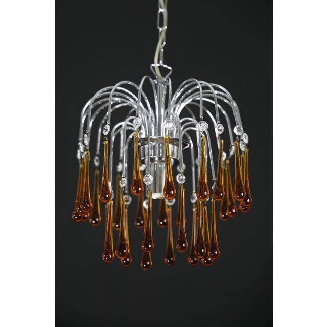 1970s The Amber Crown, Murano Chandelier Amber and Crystal Drops For Sale - Image 10 of 13