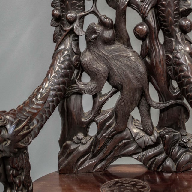 Early 20th Century Antique Japanese High Back Red Lacquer Monkey Armchair For Sale - Image 5 of 10