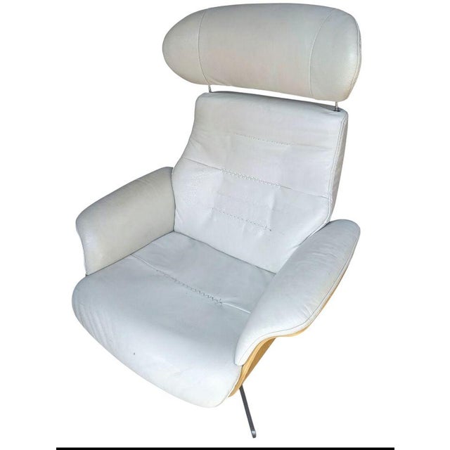 Amala Beige Bone Genuine Leather Reclining Swivel Armchair with Adjustable Headrest. Amala Beige Bone Leather Reclining...