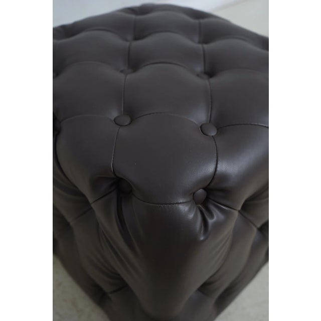 Animal Skin Pair Square Tufted Modern Chesterfield Style Ottoman Stools For Sale - Image 7 of 12