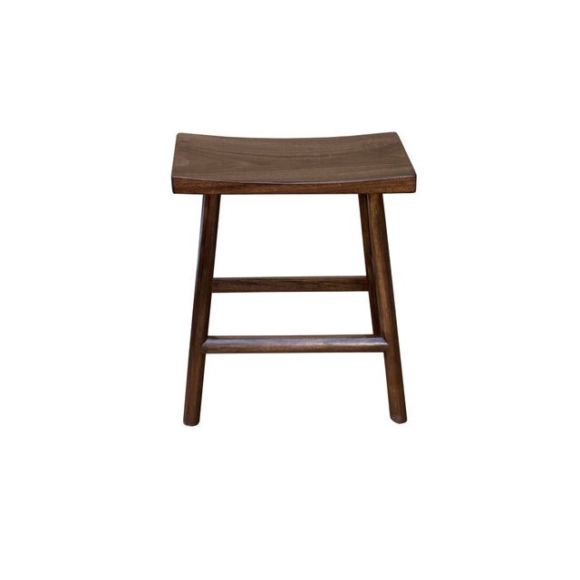 Oriental Walnut Brown Rectangle Backless Slim Stool Bench Side Table For Sale - Image 4 of 7