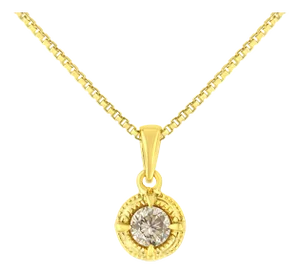 14K Yellow Gold Plated .925 Sterling Silver 3/4 Cttw Brilliant Round Cut Diamond Solitaire Milgrain 18" Pendant Necklace (K-L Color, I2-I3 Clarity)