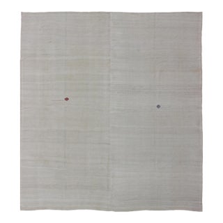 Square-Sized Large Midcentury Turkish Kilim Rug With Subtle Variegated Cream For Sale