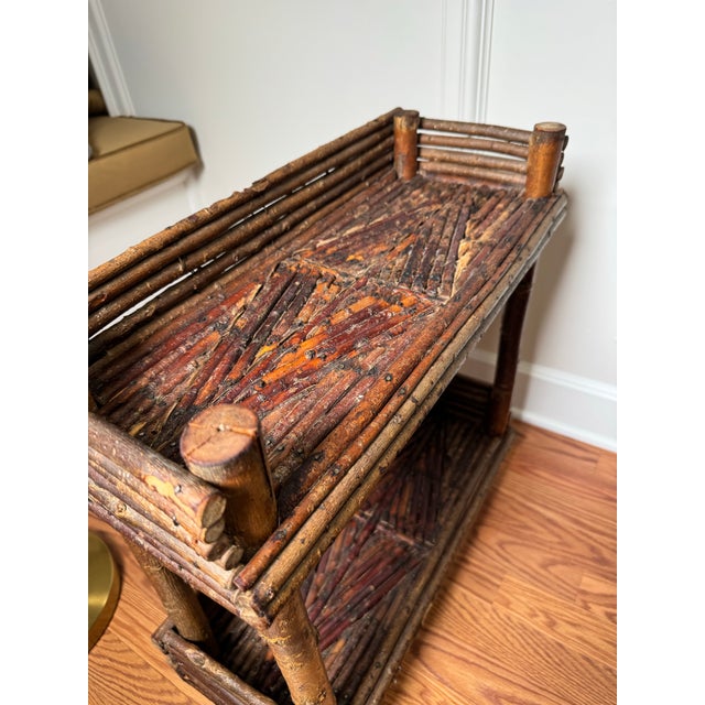 Wood Antique Adirondack Twig Two Tiered Side Table For Sale - Image 7 of 12