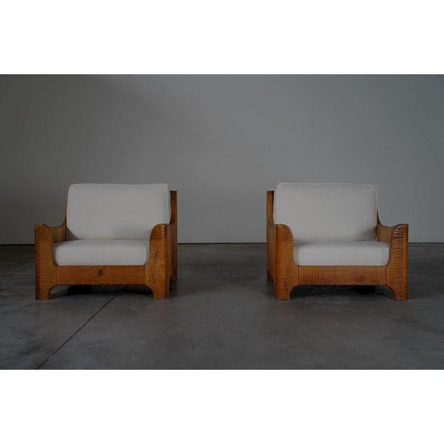 Vintage Belgian Oak Lounge Chairs with Linen Cushions, 1950s, Set of 2 For Sale - Image 4 of 15