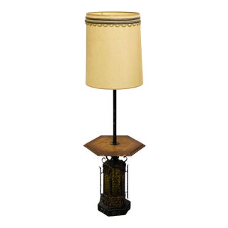 Vintage Gothic Medieval Revival Floor Lamp With Table & Shade For Sale