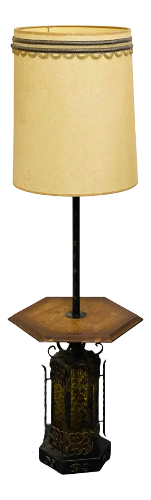 Vintage Gothic Medieval Revival Floor Lamp With Table & Shade