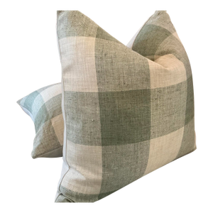 Green Buffalo Check 22” Down Filled Pillows - A Pair