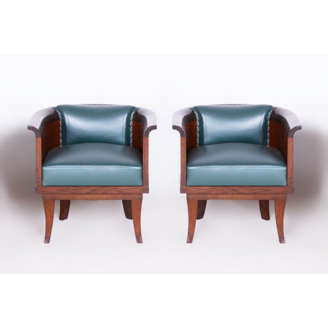 Czech Art Deco Armchairs in Oak by F. and H. Gessner, 1920s, Set of 2 For Sale - Image 3 of 9