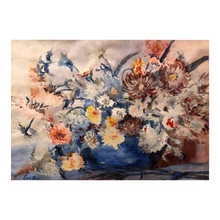 Sir Jacob Epstein, British Modernist Vibrant Watercolor Painting of Flowers, c.1930s For Sale